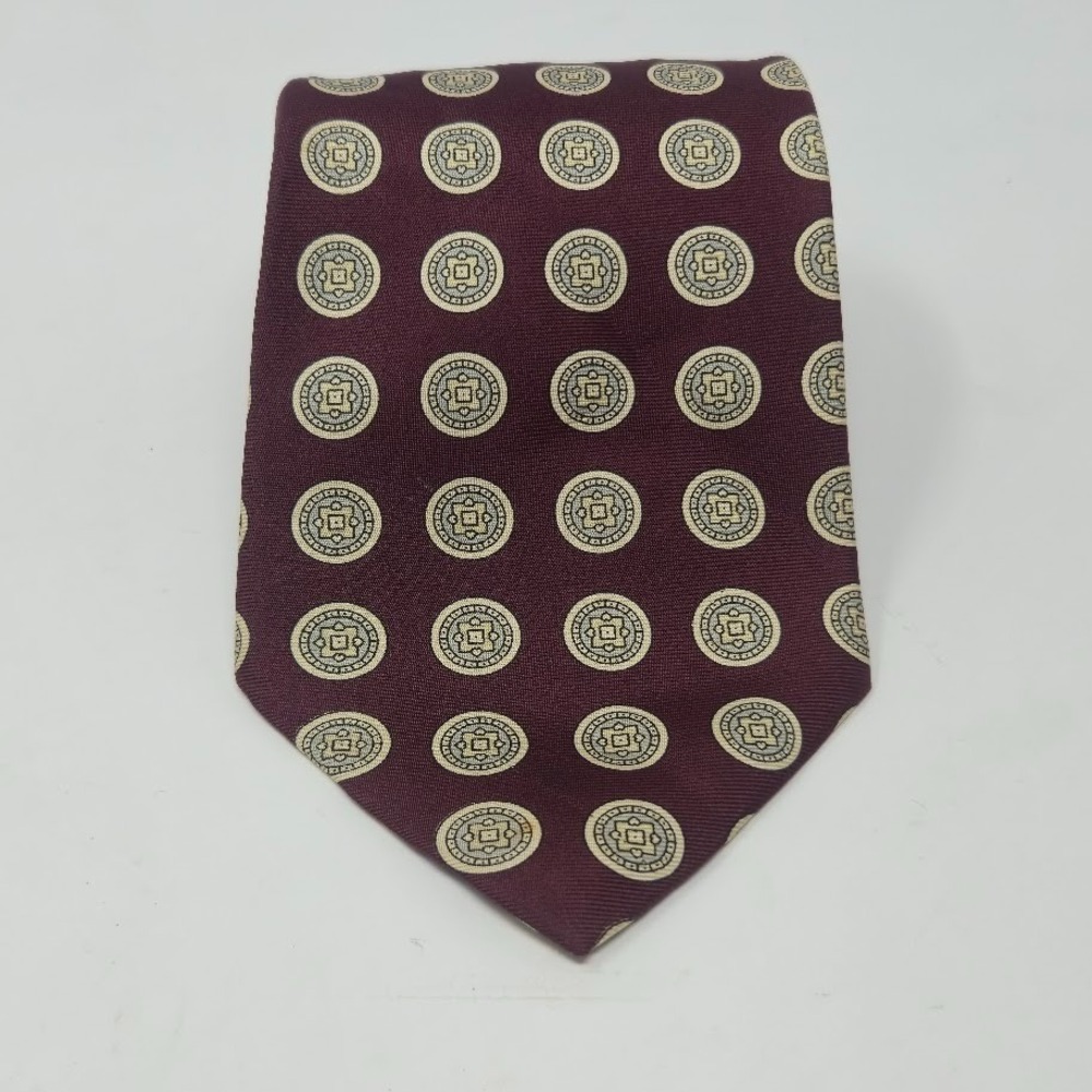Keys & Lockwood New York Burgundy Geometric Medallion Pure Silk Tie Mens USA